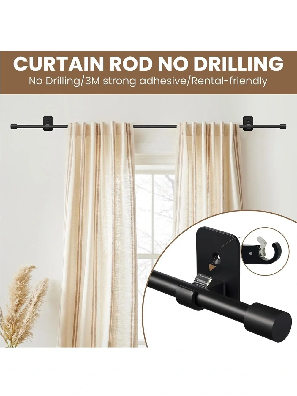 New Open Box Black Curtain Rods No Drilling for Windows 28 to 48 Inch, 5/8
